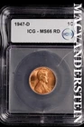 1947-D Lincoln Wheat Cent-ICG MS 66 RD Choice Gem BU No Reserve #SLL827