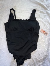 1 pc bathing suit Plus Size 1X NEW padded bra Ribbed UPF 50 Scalloped Hemline