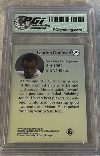 Landon Donovan 2002 Sports Card Investor Gold Rookie PGi 10 Mint Card - Picture 2 of 2