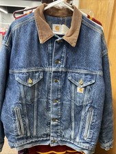 VTG CARHARTT Southwest Aztec Blanket Lined Denim Trucker Jacket Mens Sz Large