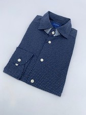 Eton Dress Shirt Mens M 15 1/2 - 39 Navy Polka Dot Slim Fit Collared Button Up