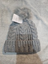 Time And Tru Cable Pom Cuff Beanie Medium Gray One Size Fleece Lined NWT