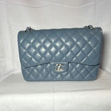 Authentic CHANEL Large(Jumbo) Classic Lambskin Double Flap SHW 13C-Dark Blue NWT