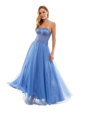 BCX Womens Blue Lined Bustier Bodice Sleeveless Full-Length Formal Gown Dress 15