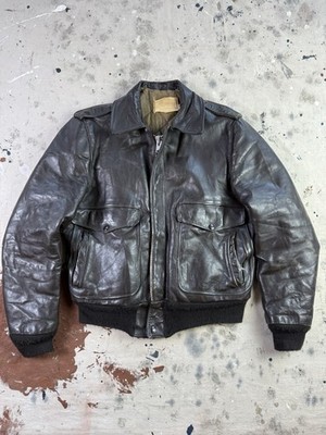 Vintage 1970s Schott NYC Black Leather A-2 Style Flight Bomber