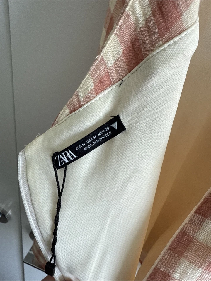 Женское платье в клетку, персики и крем Zara, размер средний - Изображение 3 из 3