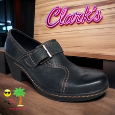 Clark's Bendables Womens Size 7M Black Leather Slip On Buckle Side Comfort Shoes