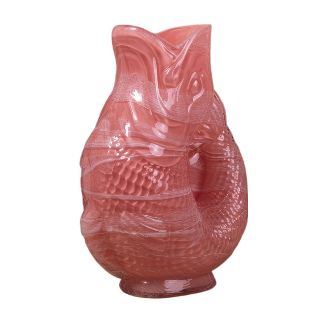 Glass Fish Flower Vase 24cm Tinted Pink Decor Ornament Aesthetic Coastal Display