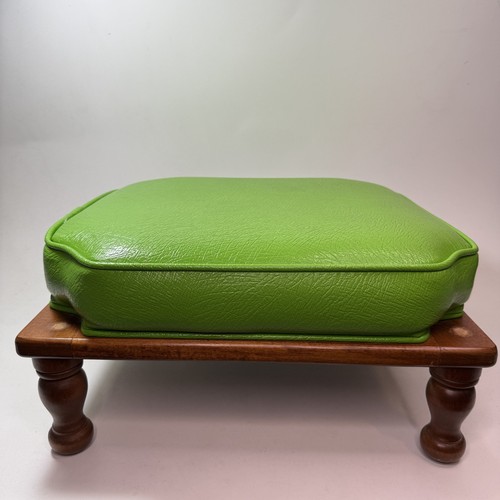 Vintage ETHAN ALLEN Green Leather Stacking Footstool 17” Square Ottoman - Picture 5 of 22