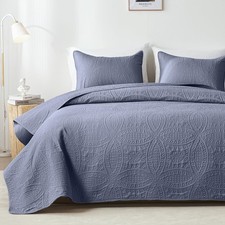 Quilts Queen Size,Bluish Grey Ultrasonic Full/Queen Quilt Set,Lightweight Sof...