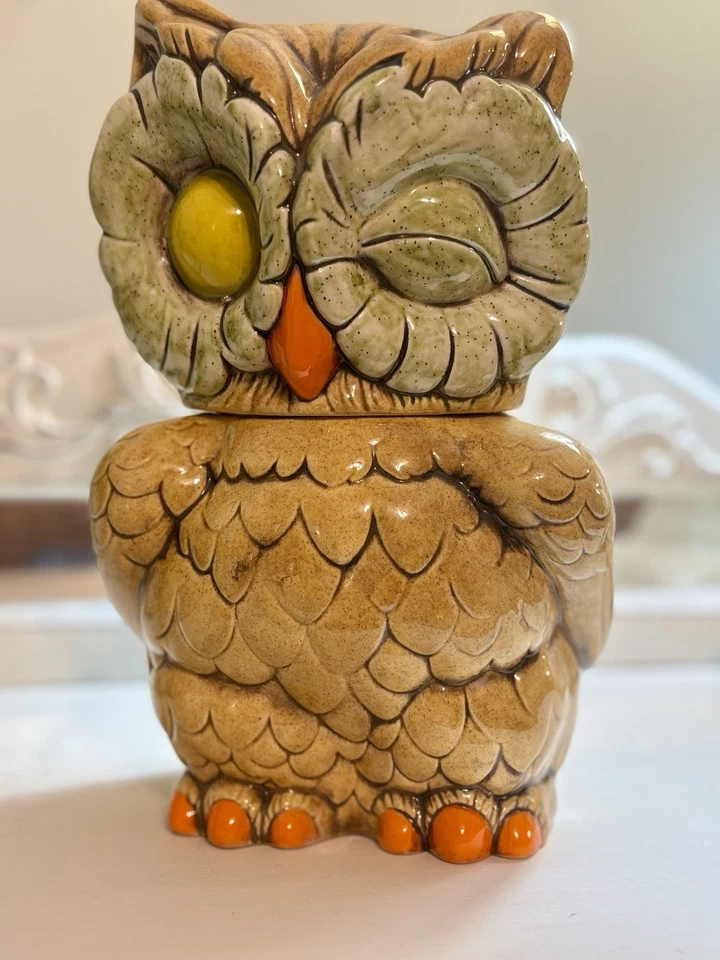 Tarro de galletas Winking Owl vintage de los años 70 de Atlantic Mold EE. UU. como Shawnee Foto 2 de 4