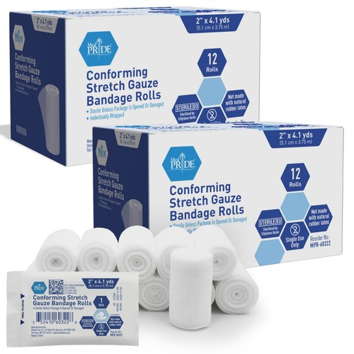 MED PRIDE Conforming Stretch Gauze Bandage Rolls 2–6in Sterile Latex ...