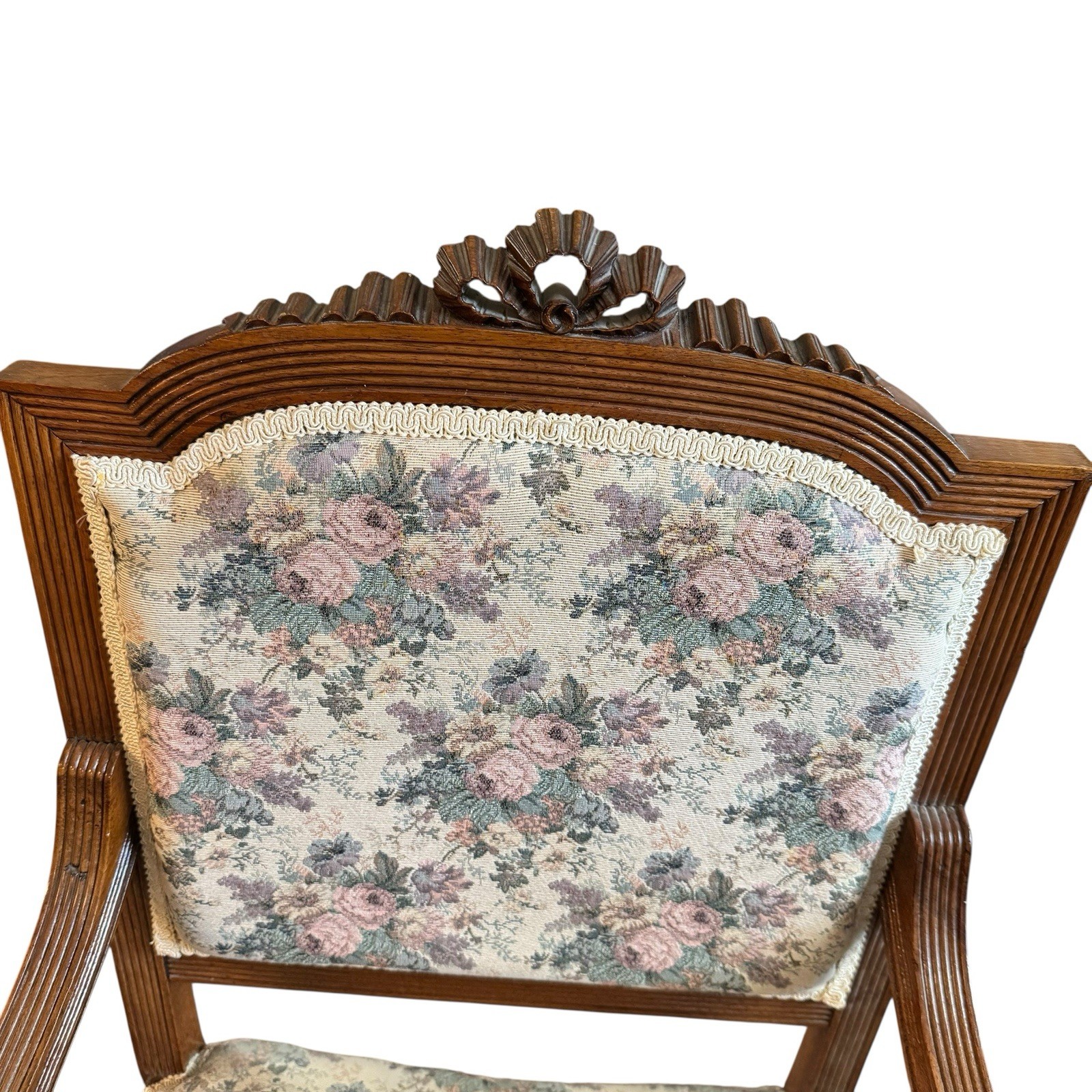 Antique Victorian Eastlake Carved Wood Parlor Arm Captain Chair Toile LOCAL  ONLY, image size:1600x1600