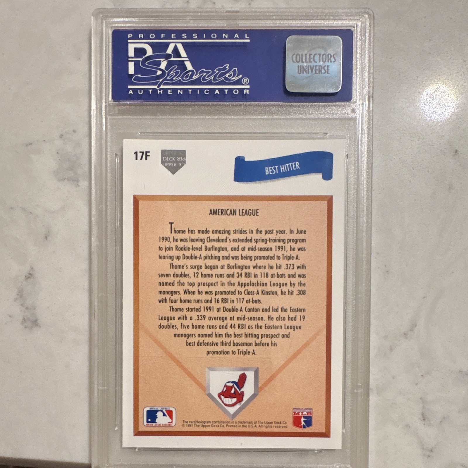 Upper Deck 1991 Final Edition Jim Thome Rookie #17F PSA 10 Graded Baseball Card view 4