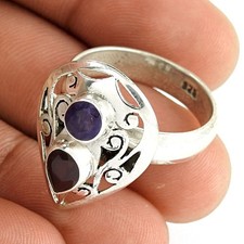 925 Silver Amethyst Smoky Quartz Cocktail Crown Chakra Engagement Ring Jewelry