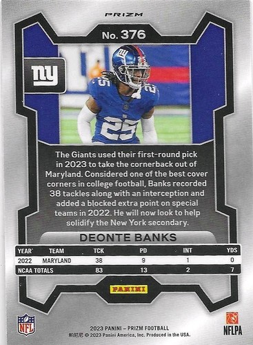 2023 Panini Prizm - Rookies Deonte Banks #376 Pink Prizm Autographs (AU, RC) - Picture 2 of 2