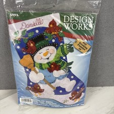 Design Works  SNOWMAN  CARDINALS  Felt Sequins Applique Stocking Kit 16  New