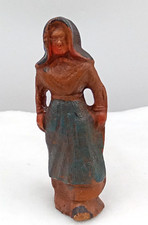 Woman Figurine Pilgrim Amish Dutch Wood Plastic Metal Dress Hat Brown Vintage