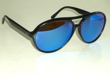 VINTAGE REVO BLUE MIRRORED BROWN CRYSTAL LENS BLACK AVIATOR SUNGLASSES w/CASE