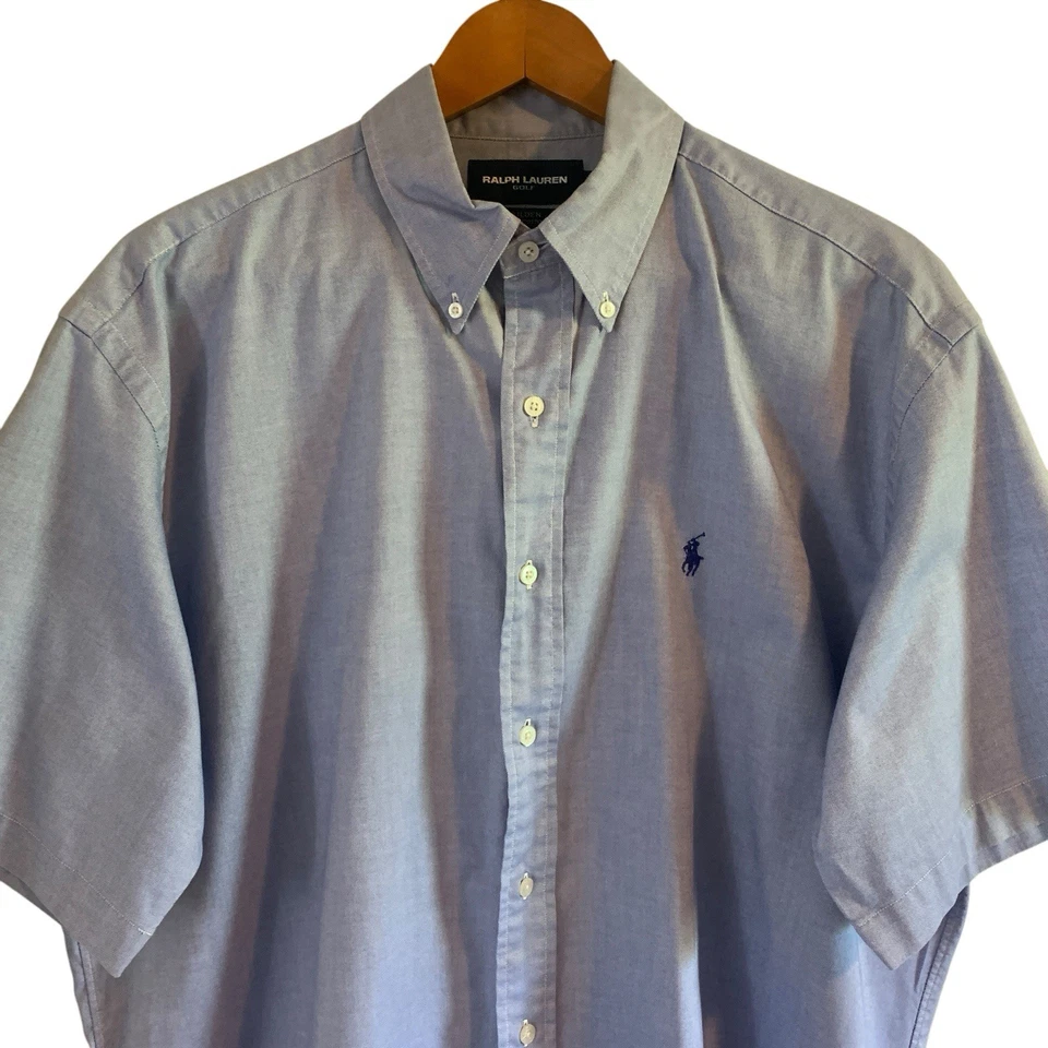 Рубашка мужская Ralph Lauren Golf Tilden большая с коротким рукавом на пуговицах спереди синяя для гольфа - Изображение 3 из 4