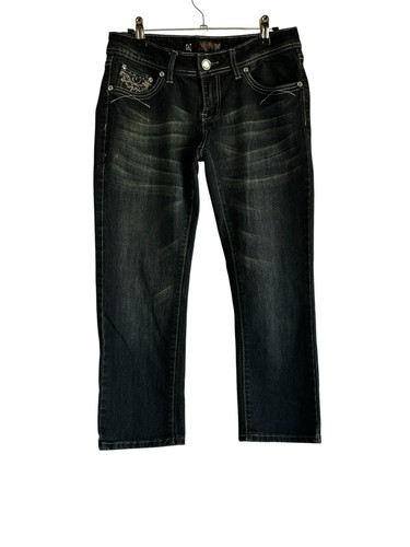 Secretly Evil Y2K Dark Wash Rhinestone Studded Bootcut Jeans Junior’s Sz7