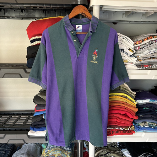 Vintage 1996 Atlanta Olympics Polo Shirt Size XL Purple Green Made in USA