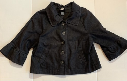 Studio 1940 Womens Black Light Denim Lined Buttoned Blouse Jacket Petite M - Picture 1 of 9