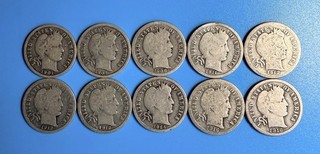 🔥🔥 Lot Of 10 Barber Dimes Various Dates & Mints 90% Silver