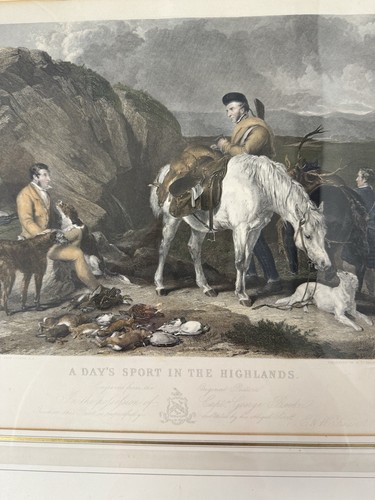 Antiker handkolorierter Stahlstich "Schießtag" Sport im Hochland 1900 - Bild 3 von 8
