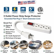 3 Outlet Power Strip Surge Protector Grounded Flat Plug 5  Short Extension Cord