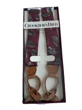Crookhorn Davis Paisley Leather Suspenders Button Adjustable Wine Brown