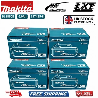 4x Genuine Makita 6ah 18v Power Tool Battery BL1860B 18V Li-lon Battery-black - Image 1 of 4