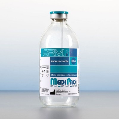 Glas Vakuumflasche für Ozontherapie Reinfusion Aderlass mit Flaschenhalter 500ml