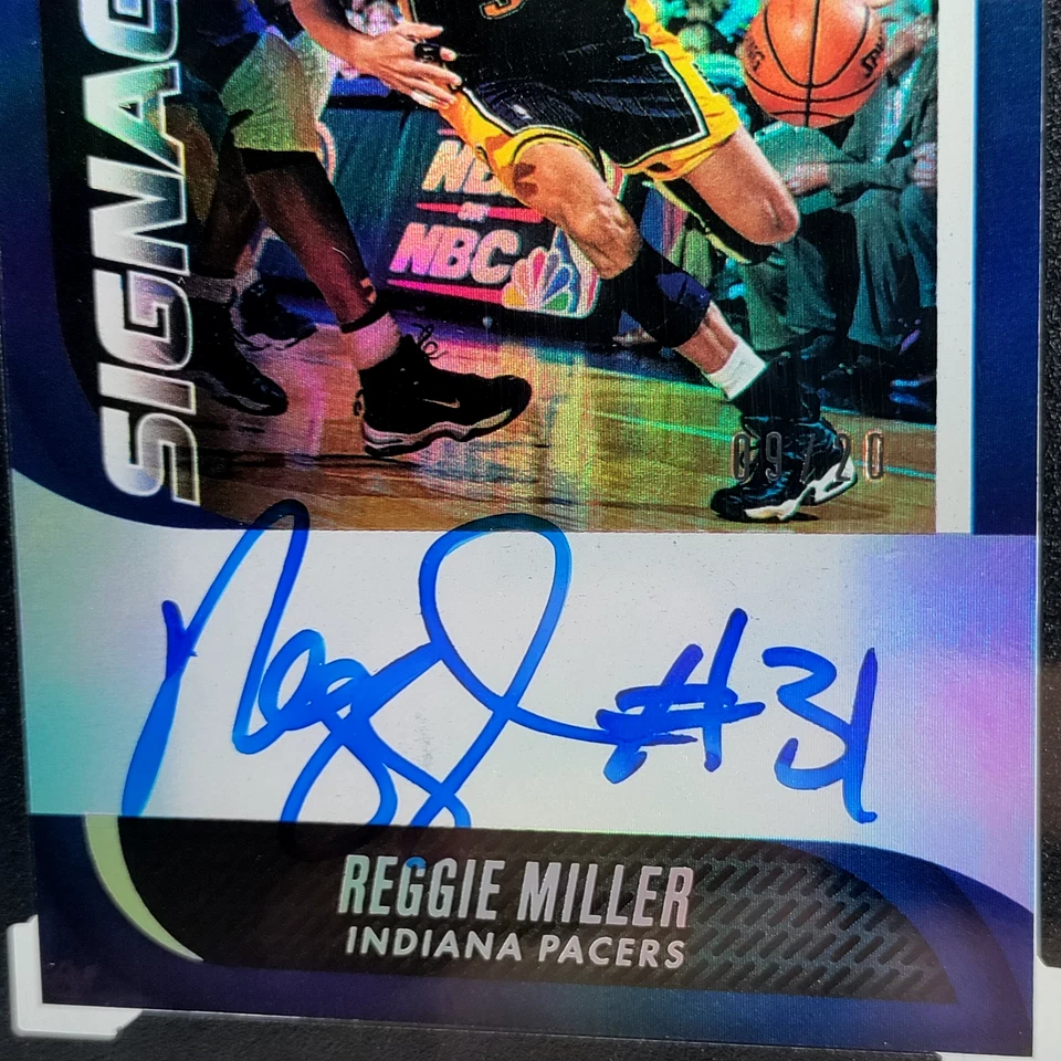 /20 Reggie Miller Auto SGC 8 10 2018-19 Hilos Señalización PREMIUM Autógrafo HOLO Foto 3 de 4