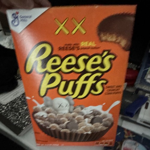General Mills Reese's Puffs Special Edition Cereal Box with Art Figure Design