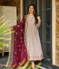 Beautiful French Crepe Grey Gown Bottom With Dupatta For Traditional Wear