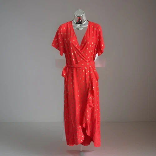 DLSB Dress Size 12. Orange Gold Foil Spot Midi Dress. New With Tags