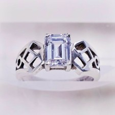 Sz 6.75 Vtg Sterling silver handmade ring, 925 silver Engagement band W/ CZ