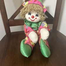 Clown Plush Vntge 1985 11" Hard Plush Head Soft Plush Body With Musical Wind Up