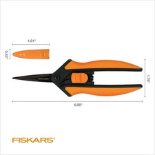 Fiskars 6" Non-stick Micro-tip Garden Pruning Shears, Orange and Black