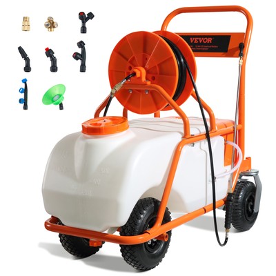 VEVOR Battery Powered Lawn Sprayer Cart Sprayer 15 Gal Tank w/ Wheels 0-90 Psi