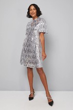 Wallis Silver Shift Dress Womens Party Dresses
