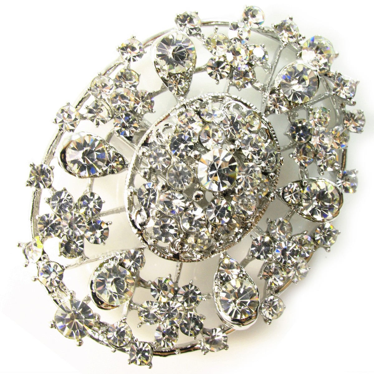 Broche Vintage Cristal Autrichien - Fleur Argentée Pour Mariage/soirée - Marque Moghant - Neuf