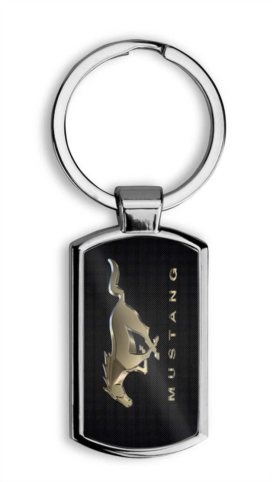 MUSTANG CAR LOGO OBLONG CHROME KEYRING WITH GIFT BOX - Choice of Design