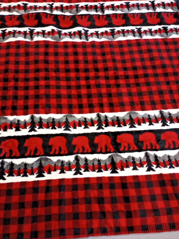 "Manta a cuadros roja y negra con osos doble capa polar cabina 59" X 70""" Foto 2 de 4