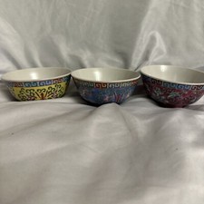 Vintage Japanese Hand Painted Bowls Yellow, Blue And Purple Very Pretty
