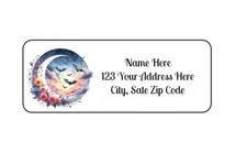 30 Floral Moon With Bats PERSONALIZED RETURN ADDRESS LABELS 1 in X 2 5/8 GLOSSY