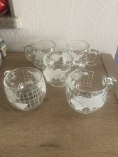 5 Nestle World Globe Map Coffee Mugs Clear & Frosted Vintage 1970s Nescaf NIB