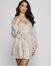 Windsor Chic Sequin Sequined Belted Trench Blazer Cocktail Jacket Cover Dress S