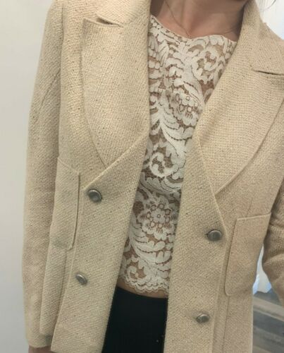 Blazer giacca color crema beige Chanel boutique CC con bottoni taglia 42 - Foto 1 di 11